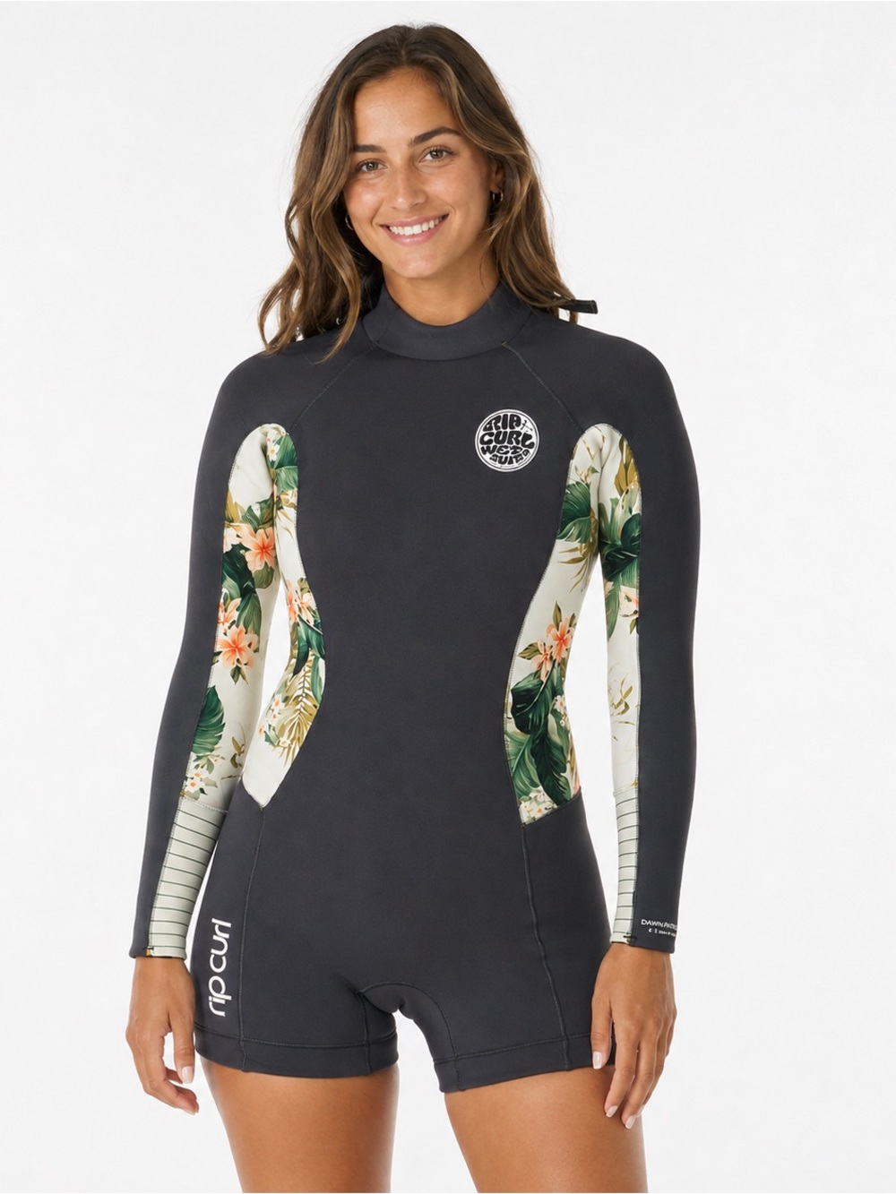 Rip Curl Women’s Floral Long-Sleeve Springsuit, Size 6, Gray/Tropical Panels